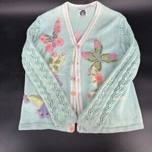Storybook Knits Floral Cardigan Butterfly XL Large Bloosom In Flight Embroidery
